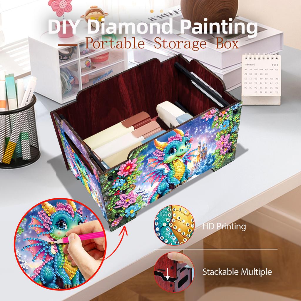 5D DIY Diamantové umění Barevný vzor Dřevěné pouzdro Částečné vrtání Kamínky Dekorativní úložný box Křišťálová mozaika Úložný kontejner