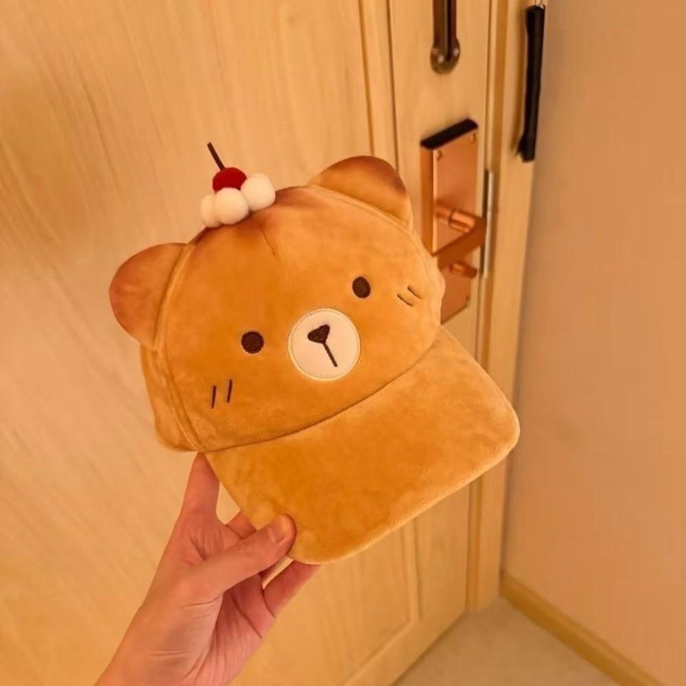 Plush Sweet Bear Sun Protection Cap Cute Cartoon Cat Duckbill Cap Cherry Baseball Cap Women