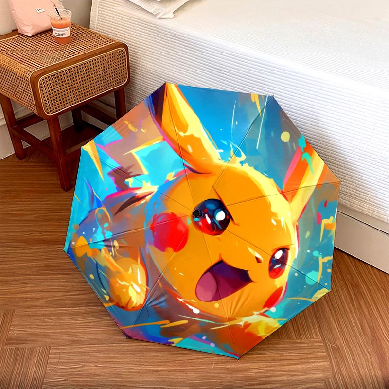 Pikachu-Muster, automatischer Klappschirm, tragbares und faltbares Design, 8 Rippen, ein Weihnachts- oder Geburtstagsgeschenk.