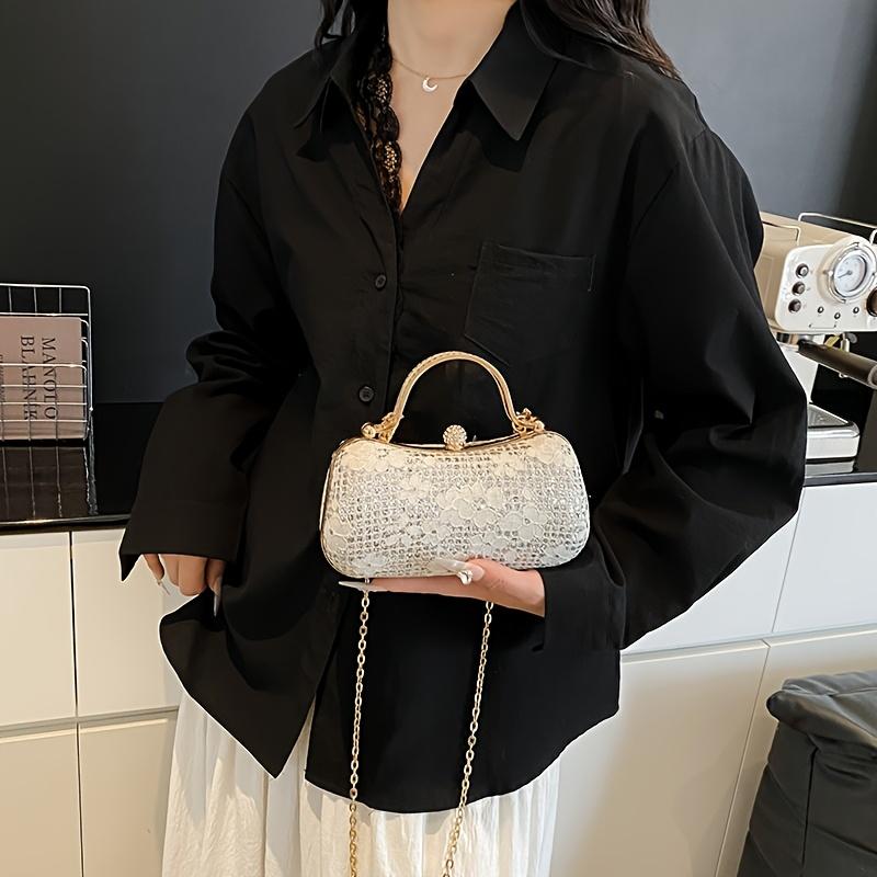 Sparkling Flower Evening With Rhinestone Chain Wallet Banquet Cheongsam Dress Purse Handbag For Annual Party Luxurious Sequined Dinner Tote