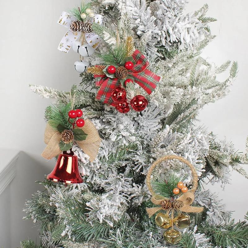 Christmas Decorative Bell Ornaments Bow Hanging Accessories DIY Festive Decor for Shopping Mall Window Display Party Supplies