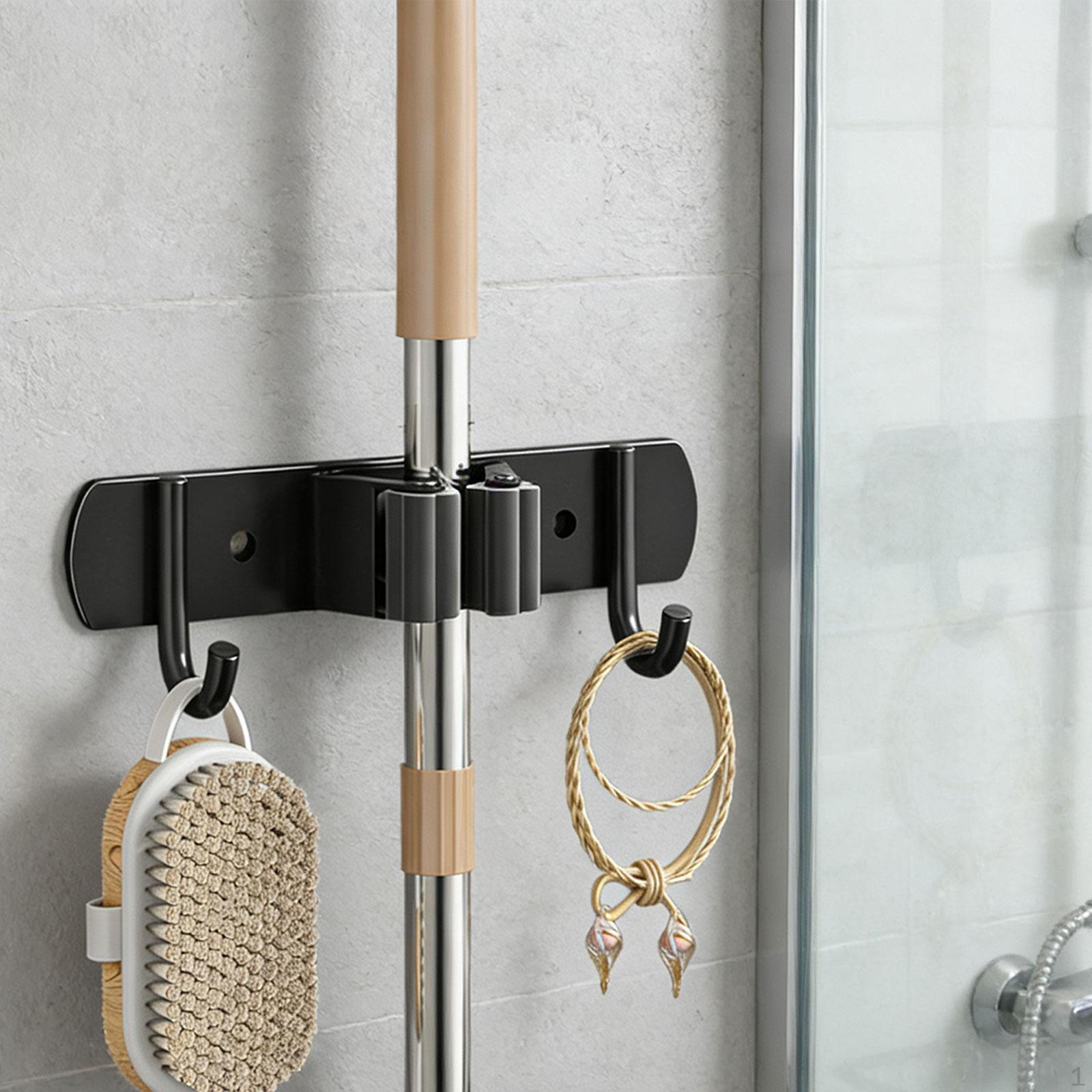 

Broom Holder Hanger Garden Tool Organizer Stainless Steel Wall Mounted Anti Slip for Home 1 Rack 2 Hooks