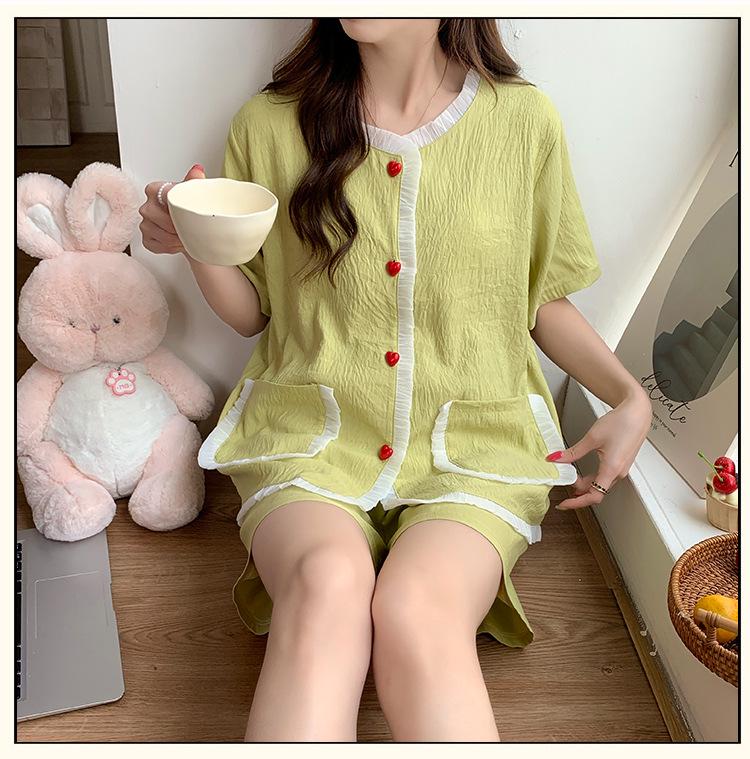 2026 Women's Summer Pajamas: Cloud Cotton Built-in Bra, Short Sleeve Cardigan, Teen Girls' Loungewear Set