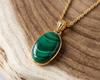 Natural Malachite Bezel Pendant, 925 Sterling Silver, Gold Vermeil Statement Necklace