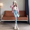 Light blue high-waisted velvet jeans for women's winter, new high-waisted slim-breasted leggings