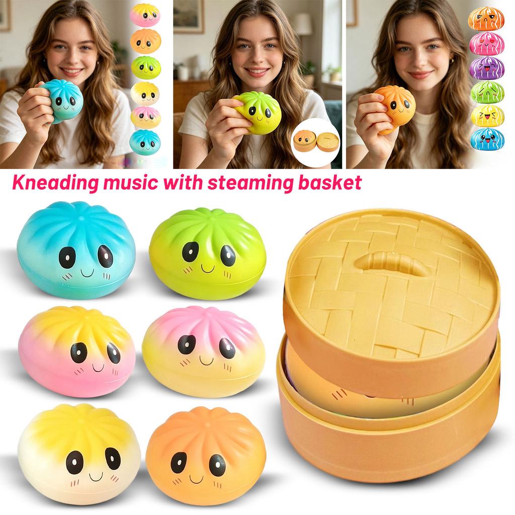 12 Piece Slow Rebound Bun Toys with Steam Basket Display Box Expression Design Stress Relief Set for Kids and Adults