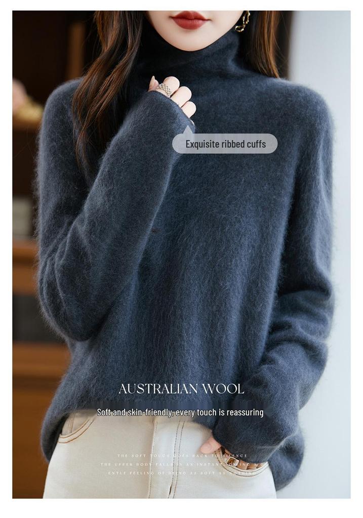 Women's Seamless Mock Neck Brushed Wool Sweater – Cozy Base Layer for Autumn & Winter