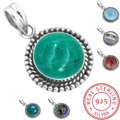 925 Sterling Silver Pendant Women Gemstone Handmade Jewelry Birthday Gift Amazonite Angelite Blue Opal Botswana Agate Mohave Azurite Chrysocolla