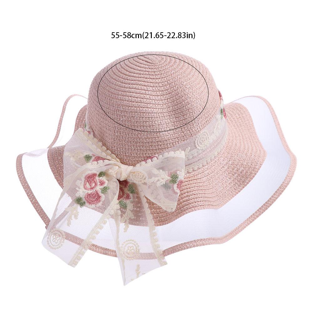 French Style Beach Straw Hat Big Brim Women's Sun Hat Fashion Lace Bow Straw Hat  Outdoor