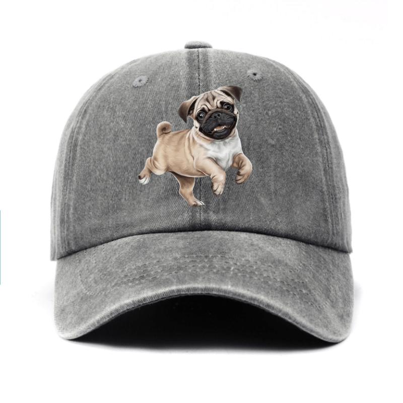 Cute Running Pug Dog Baseball Cap Cotton Adjustable Casual Hat for Pet Lovers Unisex