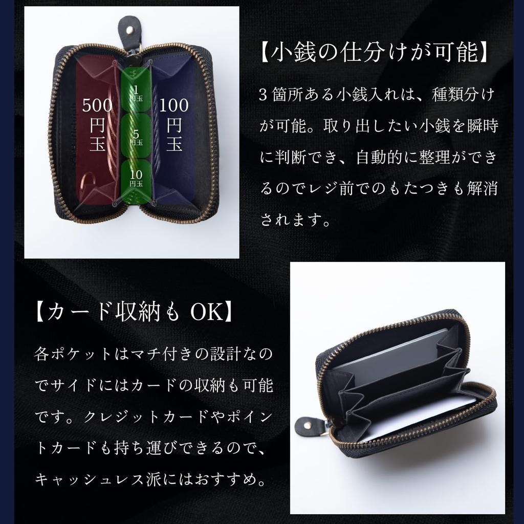 Coin Purse Leather Zipper Small Compact Coin Case Brand Men's 30's 40's 50's (Navy)