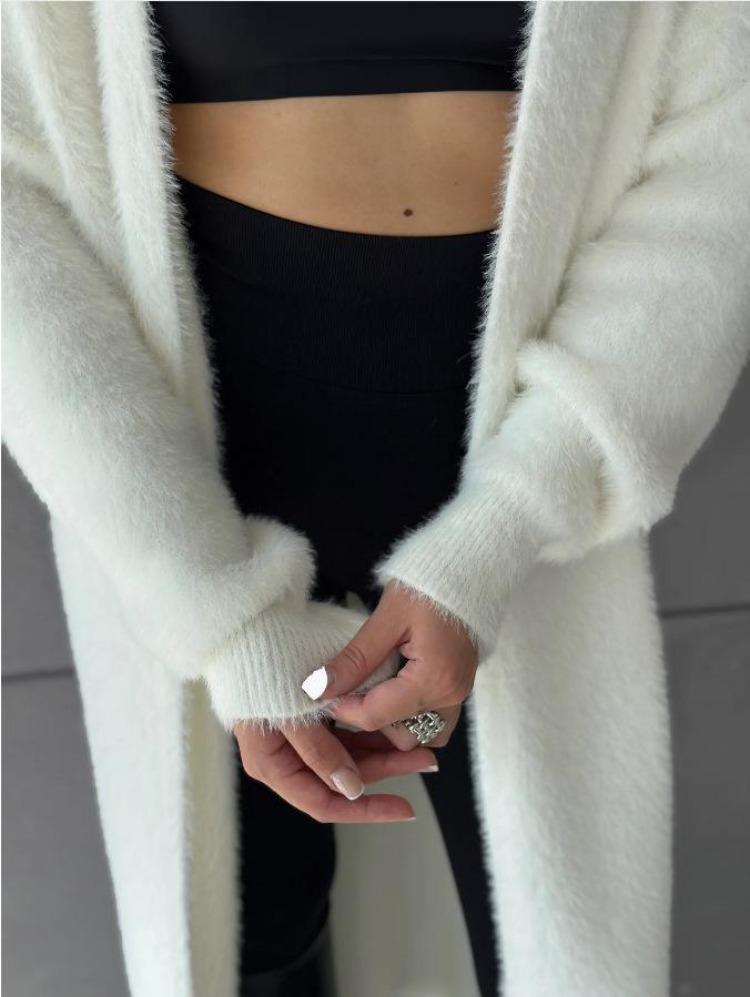 Autumn Winter Womens Long Velvet Cardigan Thick Knitted Sweater Coat Loose Fit Faux Mink Chic Lazy Style