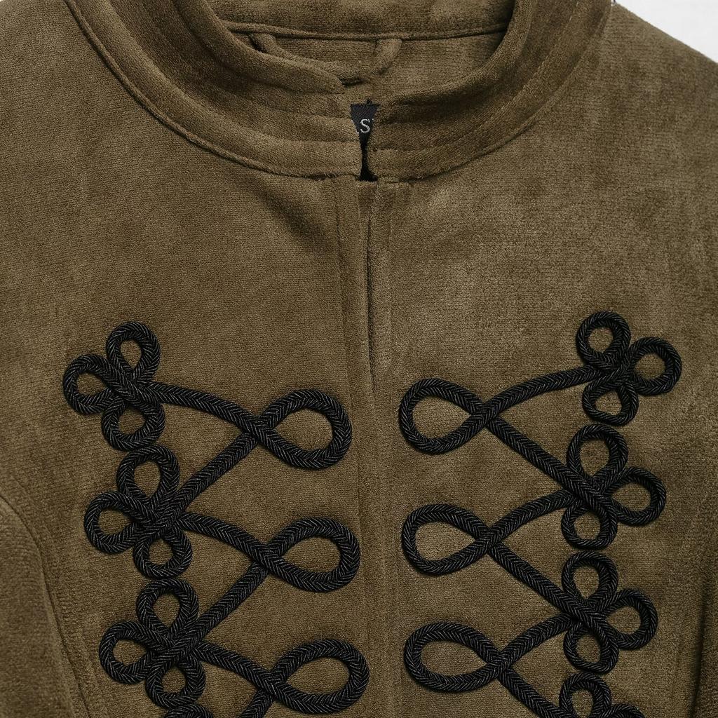 Women Stand Collar Faux Suede Cropped Jacket Loose Casual Long Sleeve Cargo Short Coat