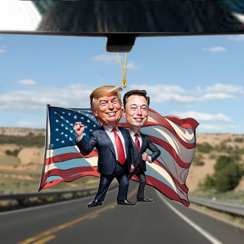 Creative New Multi-functional Acrylic Pendant, Trump and Musk, American Flags, Christmas Tree, Car Ornament