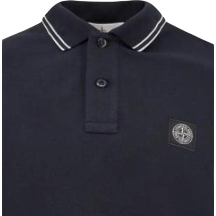 STONE ISLAND Solid Color Button Short Sleeve Polo Shirt Men Tops Navy-Blue K2S152200007S0018V0020