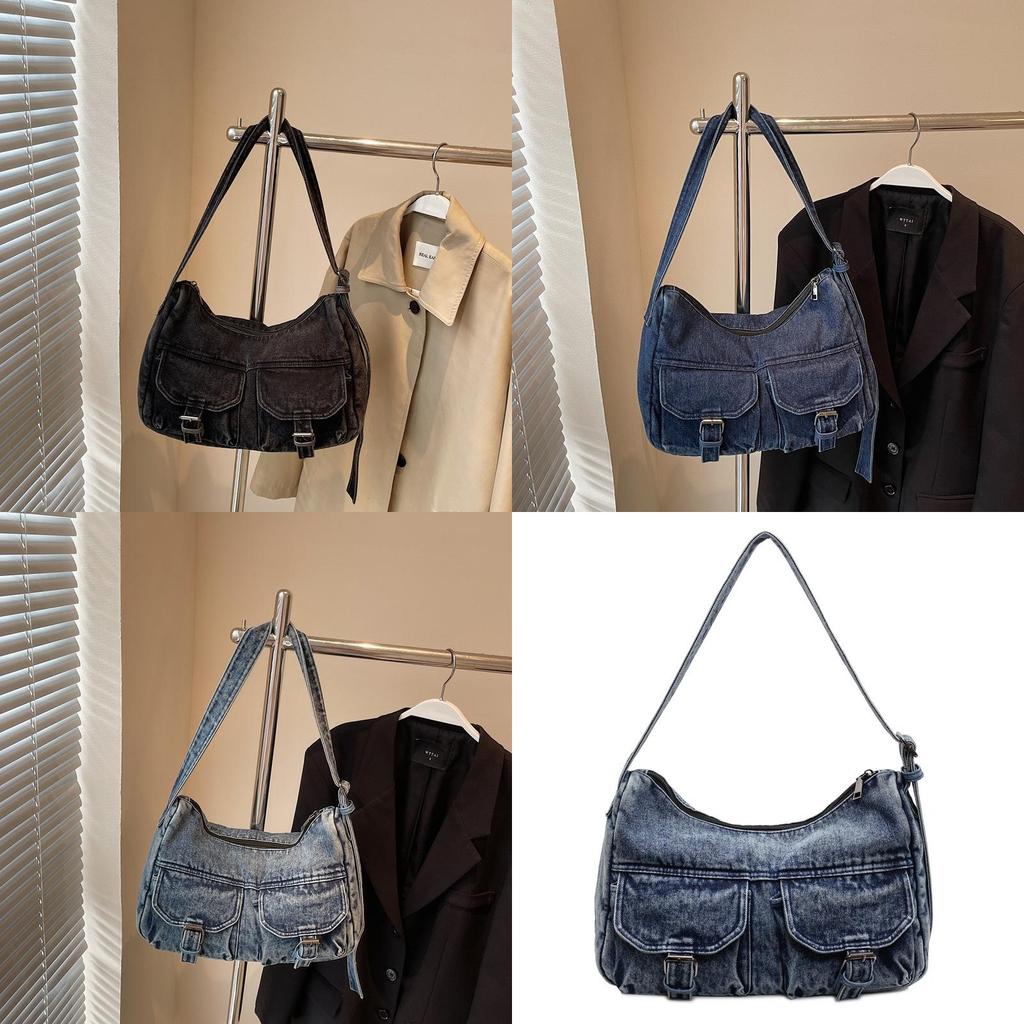 Denim Tote Bag For Women With Zipper Closure And Casual Style For Daily Use
