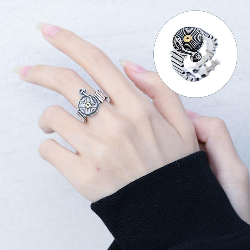 Unique Retro Sound Disc Themed Adjustable Copper Rings for Sound Experts and Music Admirers Various Occasions