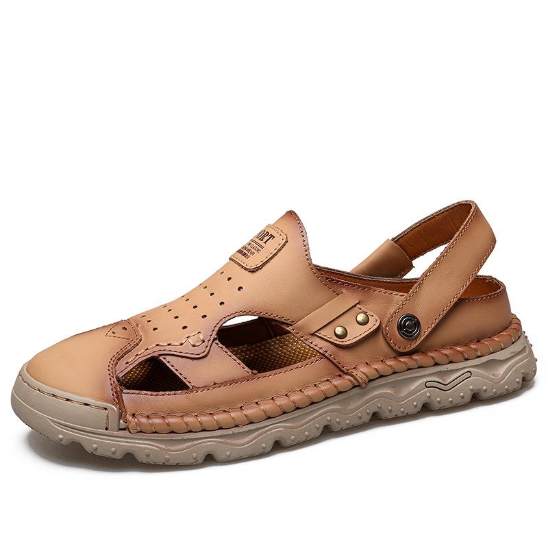 Men s Handmade Plus Size Closed-Toe Cowhide Casual Beach Sandals 48