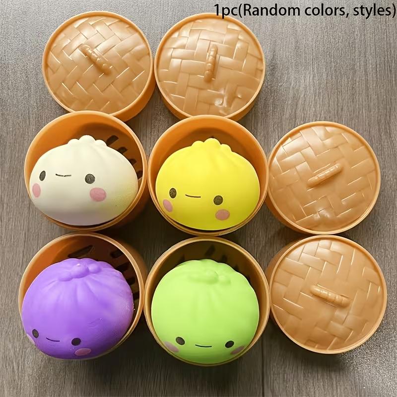 Aesthetic Smiling Bun Figurine: Colorful Maltose Stress Reliever, Realistic Food Ornament, Trendy Adult Hobby Fidget Toy, Gift