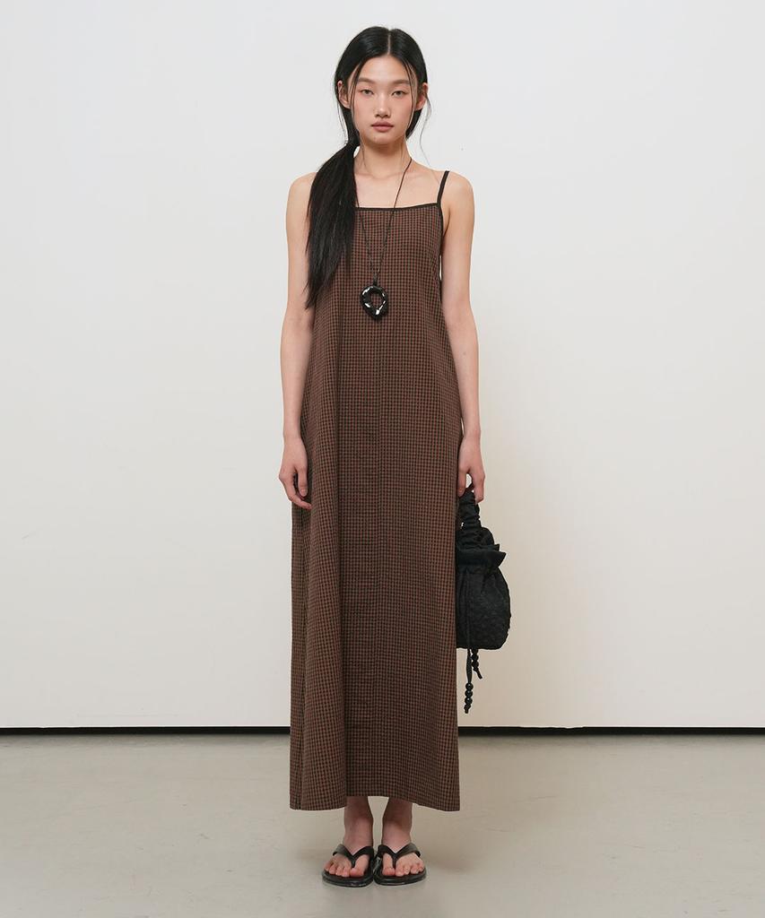 General Idea Check Sleeveless Long Dress [Dark Brown] / Gf2Lop519