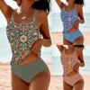 Nuovo costume da bagno intero stampato retrò da donna a vita alta costume tankini conservativo costume a bretelle larghe