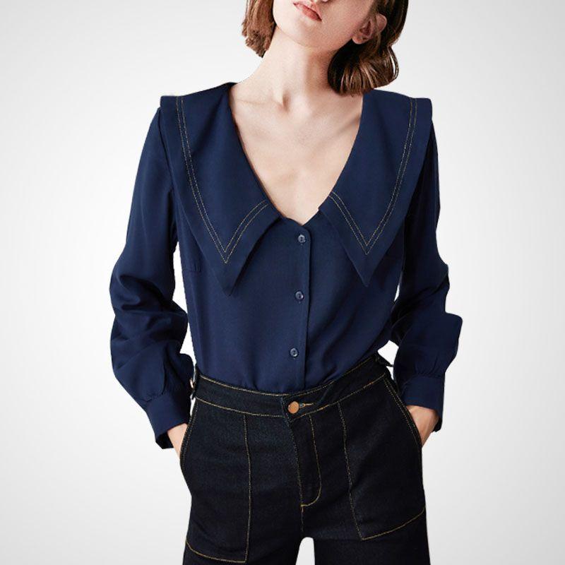

Younger Minimalist Slimming and Straight Casual Doll Collar Shirt Navy S(In stock)