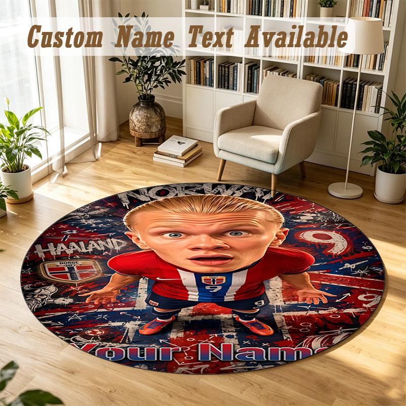 Round Rug Custom NameErling Haaland Pattern Non Slip Carpet Home Floor Decor