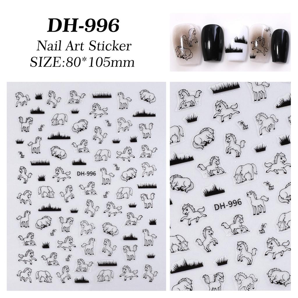 Cute Cartoon Minimally Hand-Painted Pony Nail Stickers Embossed Nail Stickers Diy Nail Art Decoration Manicure Sticker