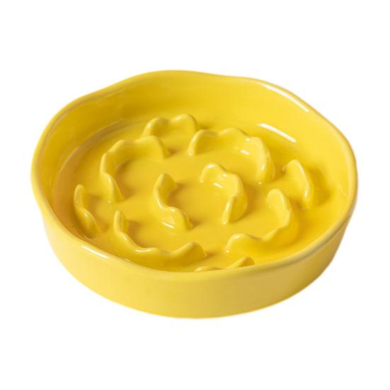 Raised Pet Slow Feeder Bowl, Ceramic Slow Down Eating Food Bowl, Anti Vomiting Food Dish for Small Medium Dogs & Cats