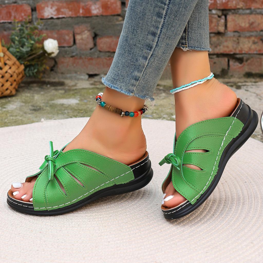 New Large Size Roman Slippers Women's Wedge Heel Platform Women's Sandals Bow Decoration Light Shoes Wish