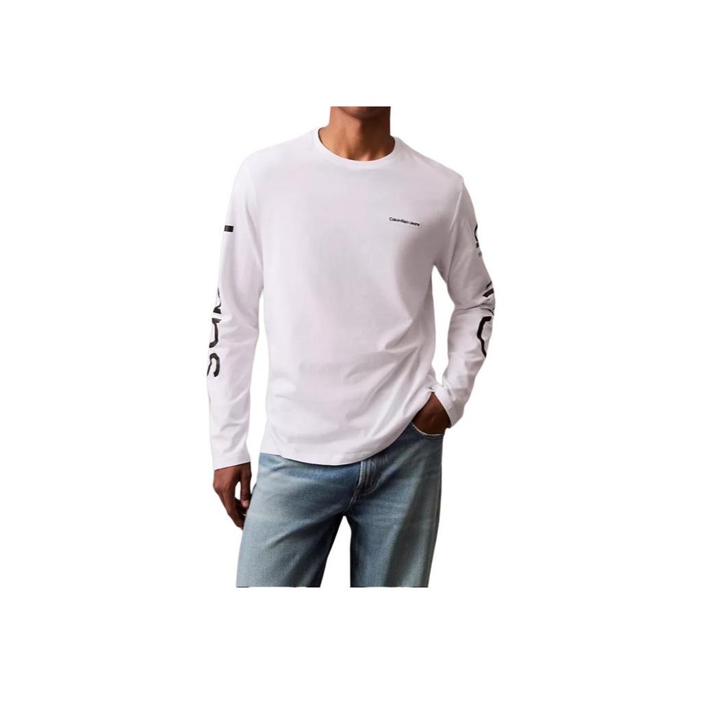 Calvin Klein Crew Neck Logo Print Long Sleeve T-Shirt Men Tops White 40DC812-103