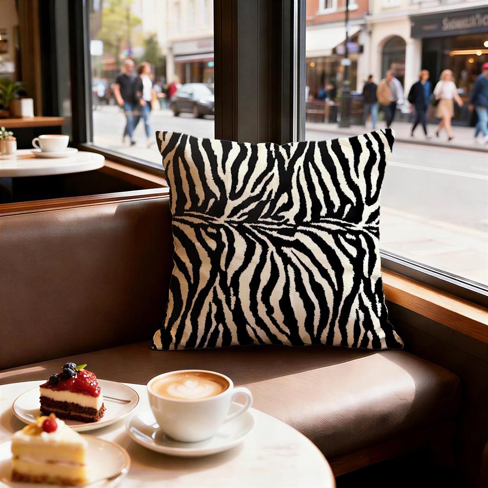 Zebra Texture Cushion Cover Set of Decorative Short Plush Pillow Covers for Sofa Soft Cushion Case x cm