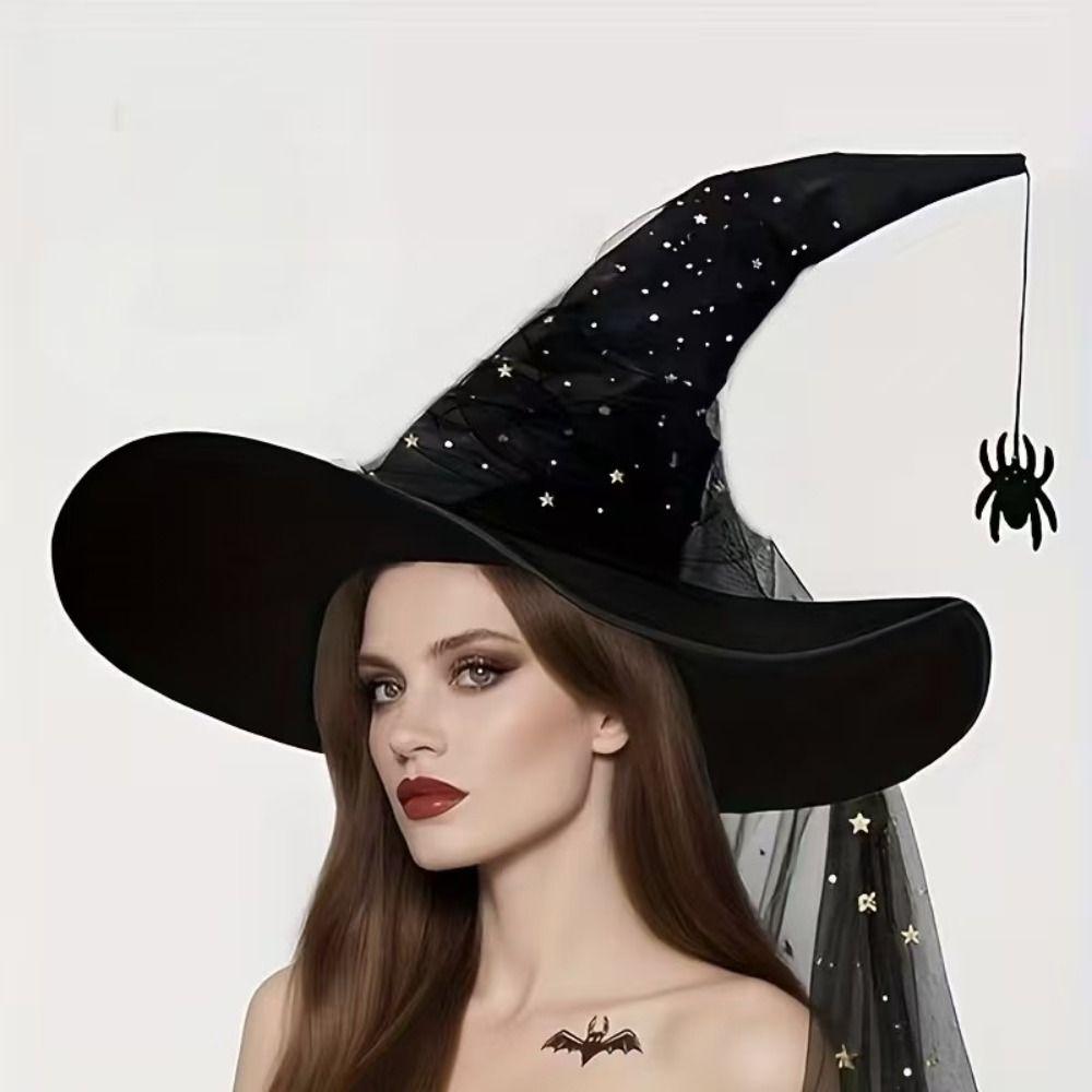 With Veil Halloween Witch Hat Mesh Yarn Cover Masquerade Cap Cosplay Accessories Women's Costume