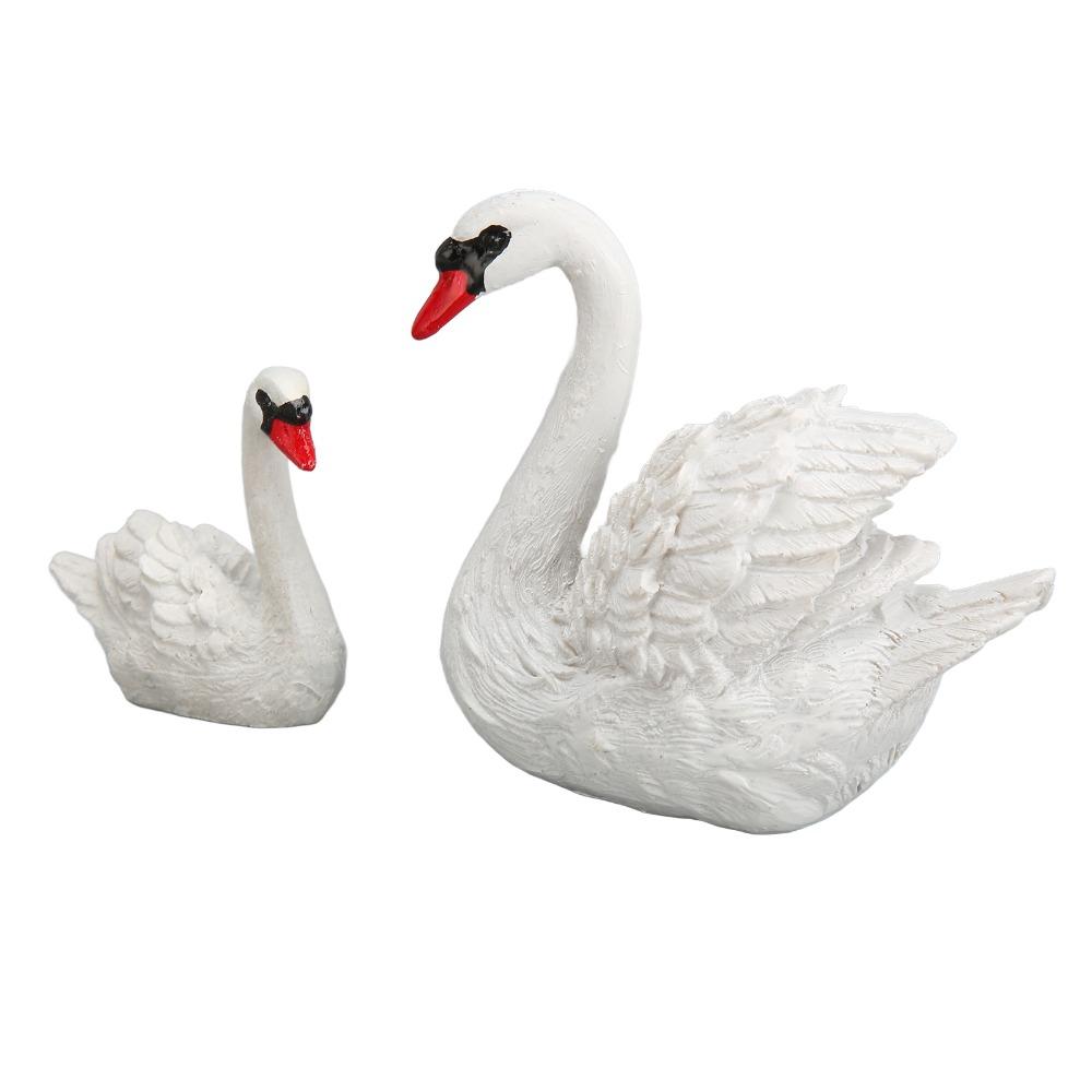 2pcs Small Resin Swan Ornaments Resin Cake Topper Set Swan Decorations Garden Pond Use