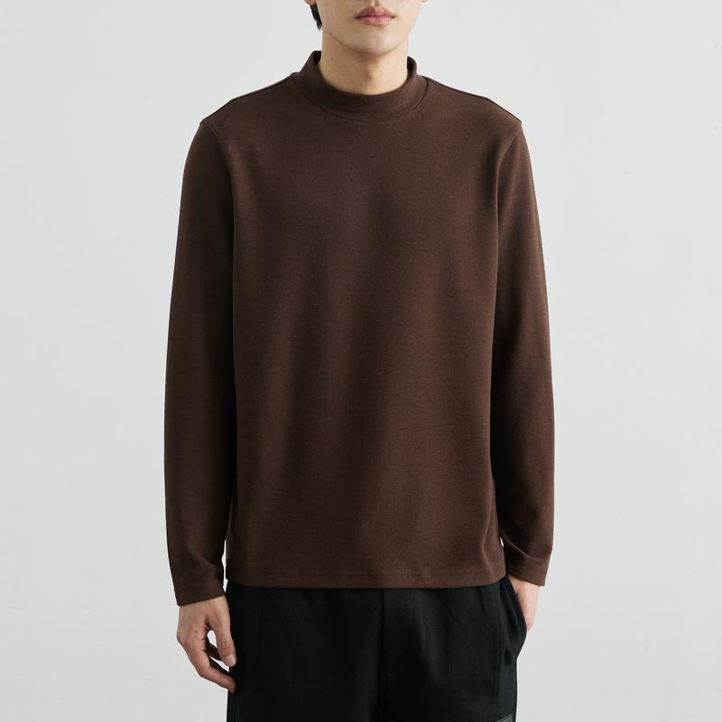 Double-Sided Austrian Velvet, Soft And Skin-Friendly Semi-Turtleneck T-Shirt Men'S Solid Color Medium-Neck Long-Sleeved T-Shirt Bottoming Shirt