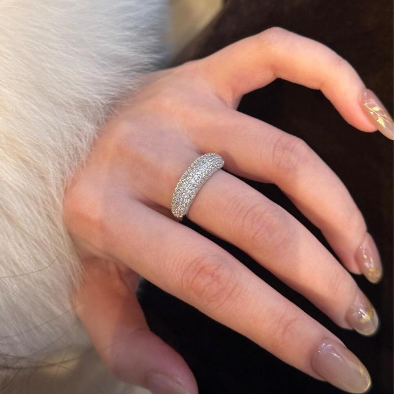 Retro Ancient Gold Full Diamond Row Diamond Ring Half Circle Gypsy Star Inlaid Light Luxury Simple High Sense Personalized Ring