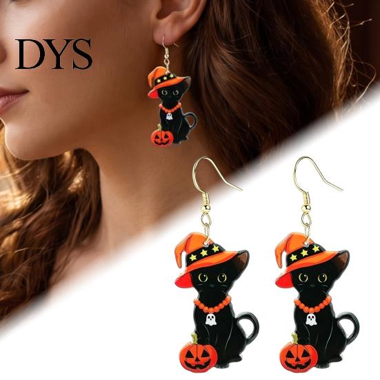 Charming Holiday Gift for Friends 1 Pair Halloween Black Cat Acrylic Earrings Women, Cute Decorative Costume Jewelry Parties with Wizard Hat