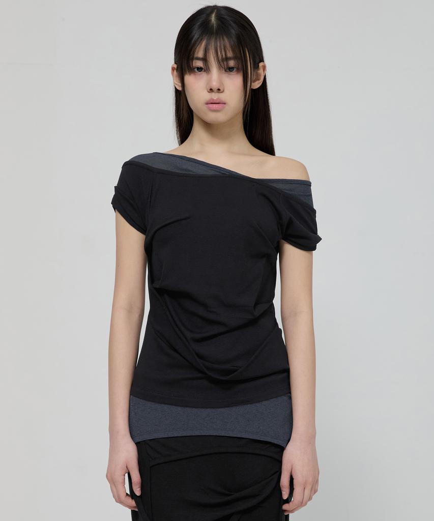 Peulleeoeob 2-Layered Top (Fl-141_Black&Charcoal)