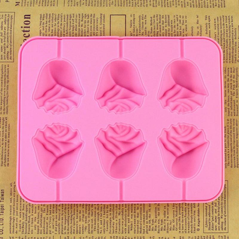 3D Roses Lollipop Mold Food Grade Silicone Chocolate Candy Molds Non-Stick Kitchen Cookie Fondant Baking Tools