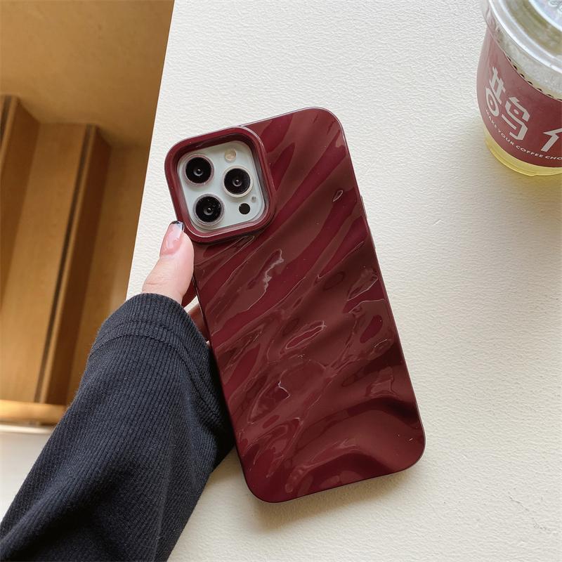 Luxury Wave Satin Ruffle Pattern Phone Case For iPhone 11 12 13 14 15 16 Pro Max Plus Glitter Shockproof Solid Color Cover