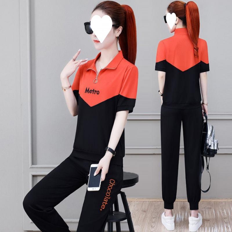 Sportswear Casual Suit Women's Summer Running Wear Fashionable Loose Slim Large Size Stand Collar Two-piece Set