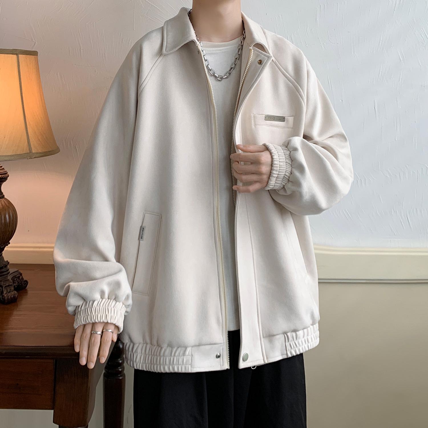 

Men s Suede Plush Jacket: High-End Spring/Autumn Street Style, Scruffy Handsome Look, Youthful Loose Casual Lapel Design 3XL абрикосовий