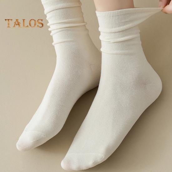 Women's Retro Mid-Calf Socks Warm Crew Socks Solid Color Cozy Stacking Socks No Pilling Soft Long Socks for Fall Winter