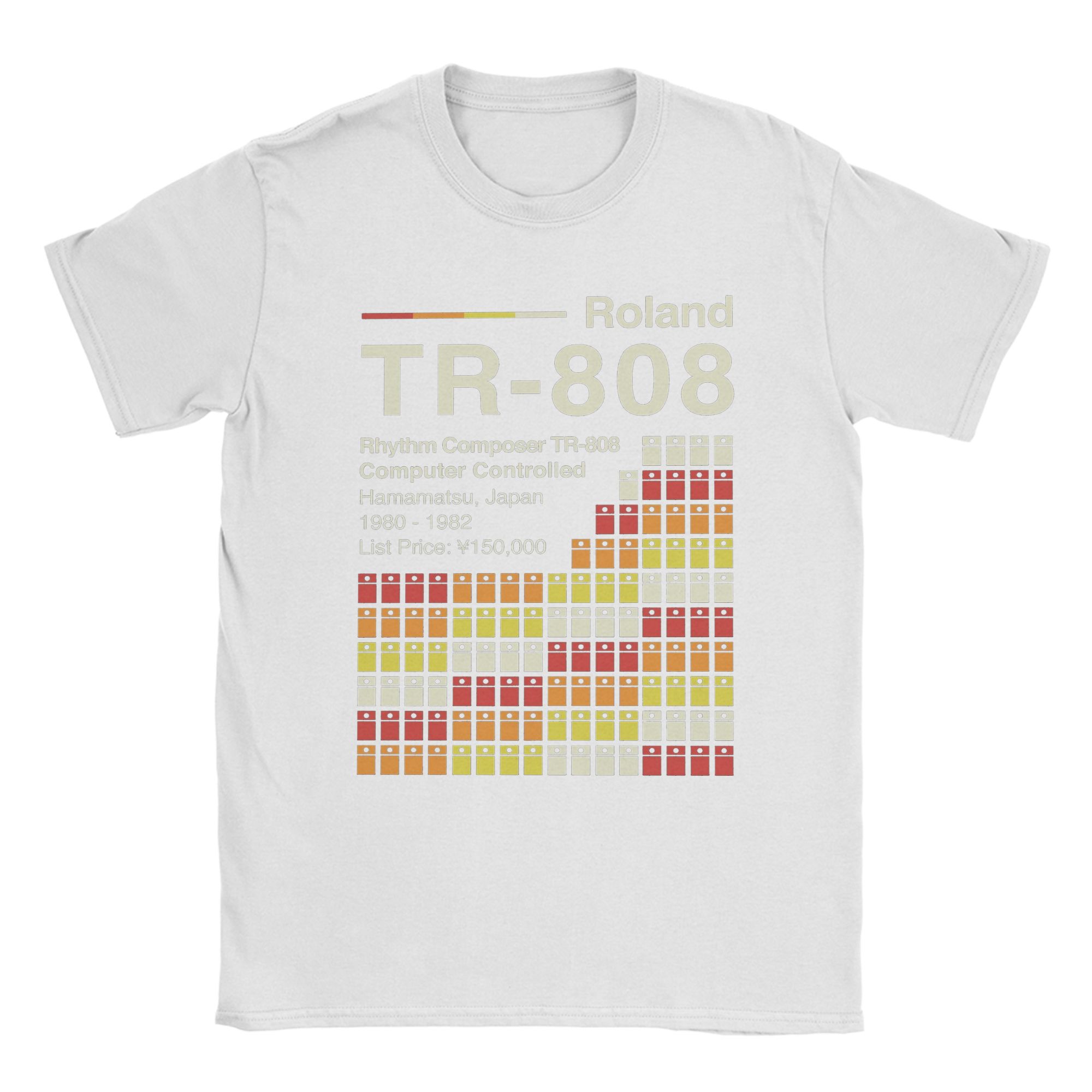 The best product for you TR 808 Horizontale Roland T-shirts Heren Katoen Vintage T-shirts Ronde Hals T-shirts Korte Mouw Tops Zomer XXXXXL wit