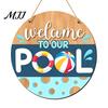 Beach House Decoration Summer Pool Wooden Hanging Sign, Weather Resistant Solid Wood Plaque with Sign Hemp Rope for Outdoor Party And Swimming Decor