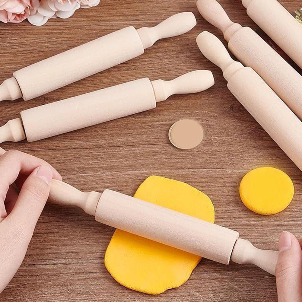 6pcs Natural Wood For Mini Rolling Pins 14x2cm for Baking and Craft Fun