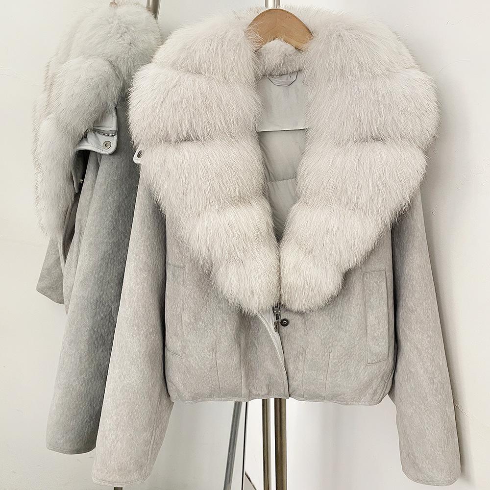 Autumn and winter natural real removable fox fur collar jacket new daily versatile commuter style duck down jacket women