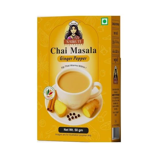 Nairuti Vyutpadan Ginger Pepper Chai Masala 50g | Spiced Chai Masala with Adrak , Aromatic Tea Powder | Winter Cough–Cold Relief Spice Blend 50GM