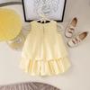 Girls' Fashionable Set Summer Children's Sweet Bow Sleeveless Top + Loose Shorts Two-piece Set