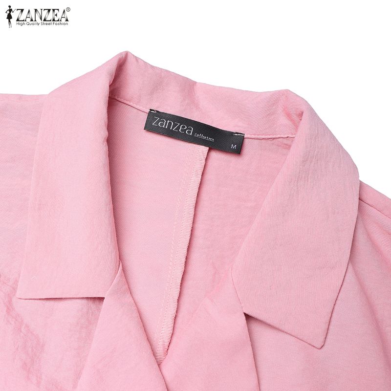 ZANZEA Elegantes lässiges Etuikleid für Damen mit Umlegekragen und kurzen Ärmeln